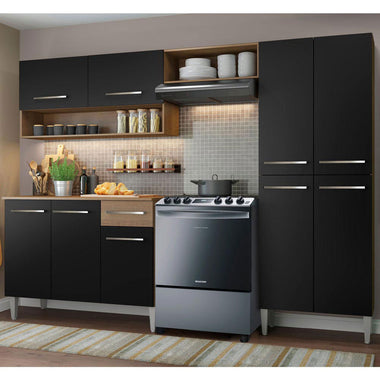 Combo completo de Cocina 229 cm 9 Puertas 1 Cajón Marrón/Negro Emilly Madesa
