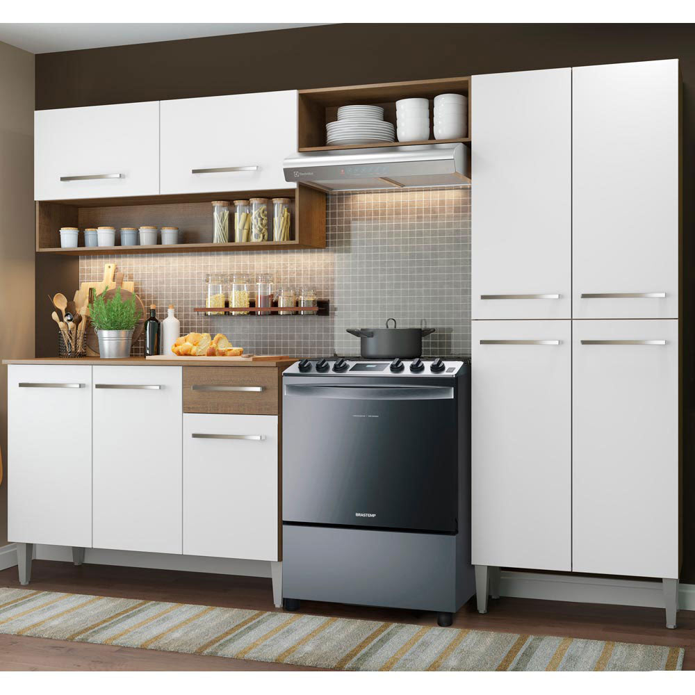 Combo completo de Cocina 229 cm 9 Puertas 1 Cajón Marrón/Blanco Emilly Madesa
