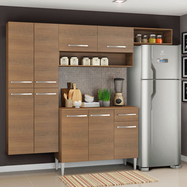Combo completo de Cocina 229 cm 9 Puertas 1 Cajón Marrón Emilly Madesa