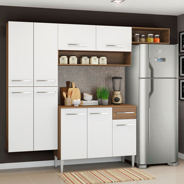 Combo completo de Cocina 229 cm 9 Puertas 1 Cajón Blanco/Marrón Emilly Madesa