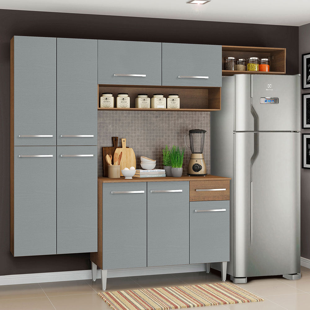 Combo completo de Cocina 229cm Marrón/Gris Emilly Fit