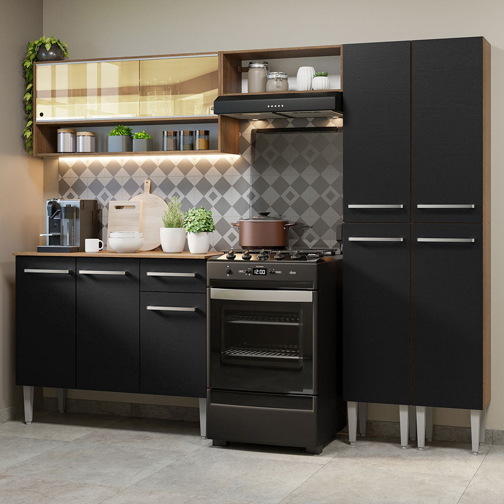 Combo completo de Cocina 229cm Marrón/Negro Emilly Madesa 04