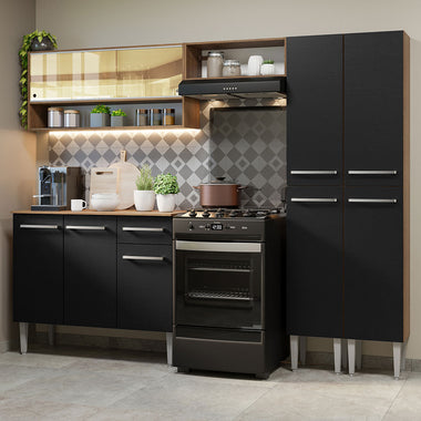 Combo completo de Cocina 229 cm 9 Puertas 1 Cajón Marrón/Negro Emilly Madesa