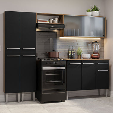 Combo completo de Cocina 229 cm 9 Puertas 1 Cajón Marrón/Negro Emilly Madesa