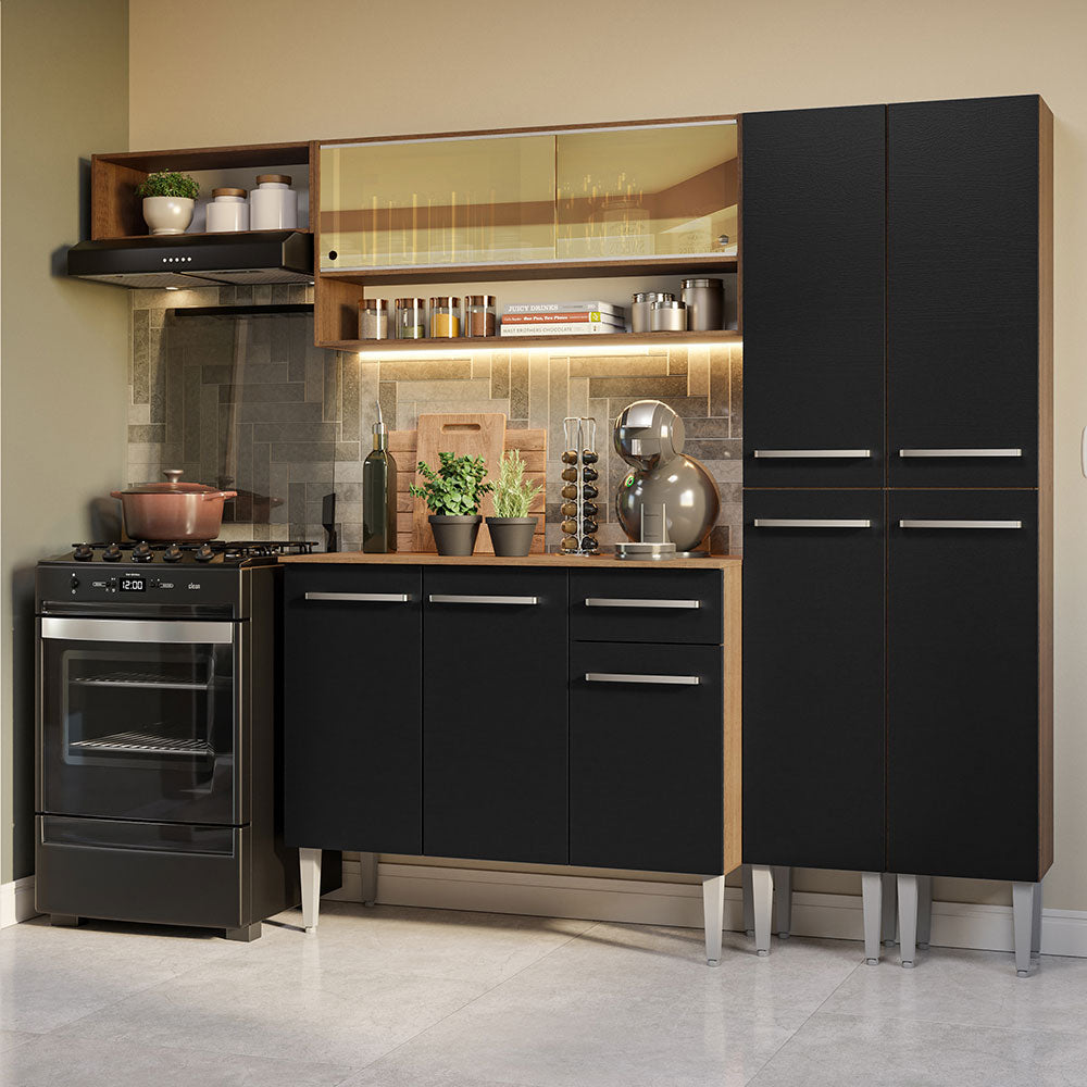 Combo completo de Cocina 229cm Marrón/Negro Emilly Madesa 07