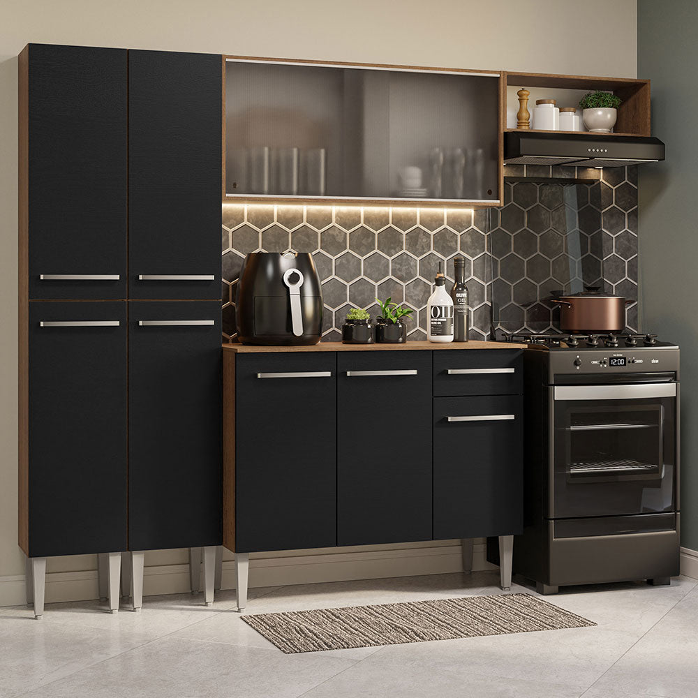 Combo completo de Cocina 229cm Marrón/Negro Emilly Madesa 08