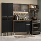 Combo completo de Cocina Emilly 229 cm 9 Puertas 1 Cajón (Con Mesada) Marrón/Negro 08 Madesa