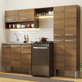 Combo completo de Cocina 229 cm 9 Puertas 1 Cajón con Bacha de Acero Inoxidable Marrón Emilly Madesa