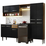 Combo completo de Cocina 229 cm con Bacha de acero, Marrón/Negro, Emilly 10
