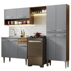 Combo completo de Cocina 229 cm 9 Puertas 1 Cajón con Bacha de Acero Inoxidable Marrón/Gris Emilly Madesa