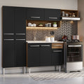 Combo completo de Cocina 229 cm 9 Puertas 1 Cajón con Bacha de Acero Inoxidable Marrón/Negro Emilly Madesa