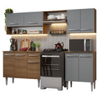 Combo completo de Cocina 229 cm 9 Puertas 1 Cajón Marrón/Gris Emilly Madesa