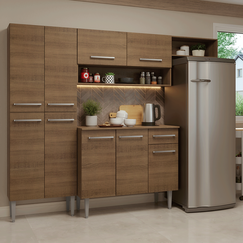 Cocina Compacta Emilly 016 229 cm 9 Puertas 1 Cajón (Con Mesada) Marrón Madesa