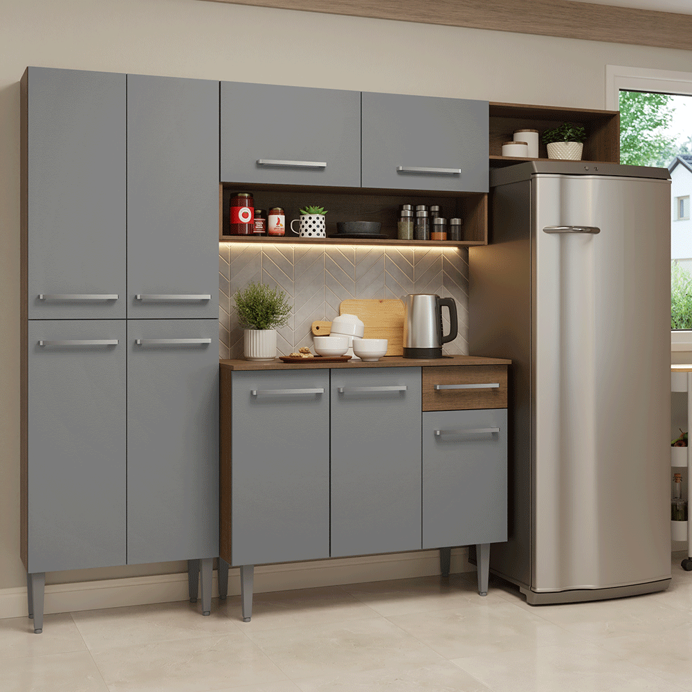 Cocina Compacta 229 cm Emilly Marrón/Gris 016