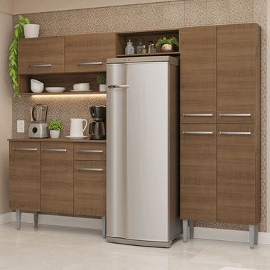 Cocina Compacta 229 cm 9 Puertas 1 Cajón Marrón Emilly Madesa