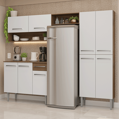 Cocina Compacta 229 cm 9 Puertas 1 Cajón Marrón/Blanco Emilly Madesa
