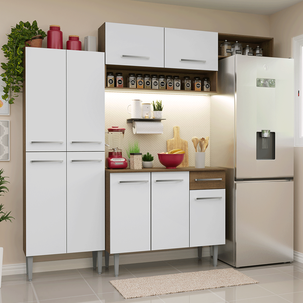 Combo completo de Cocina 229cm Marrón/Blanco Emilly 18