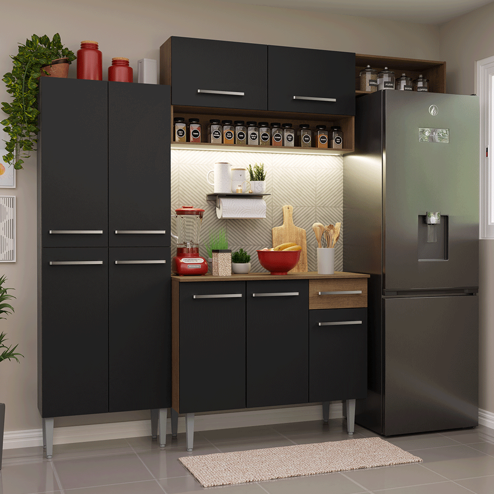 Combo completo de Cocina 229cm Marrón/Negro Emilly 18