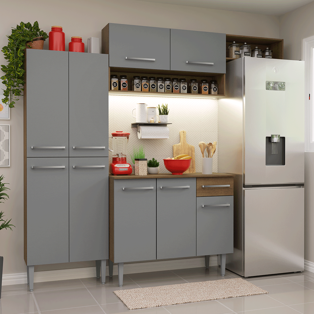 Combo completo de Cocina 229cm Marrón/Gris Emilly 18