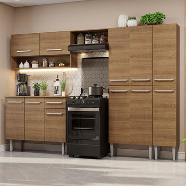 Combo completo de Cocina 261 cm 11 Puertas 1 Cajón Marrón Emilly Madesa