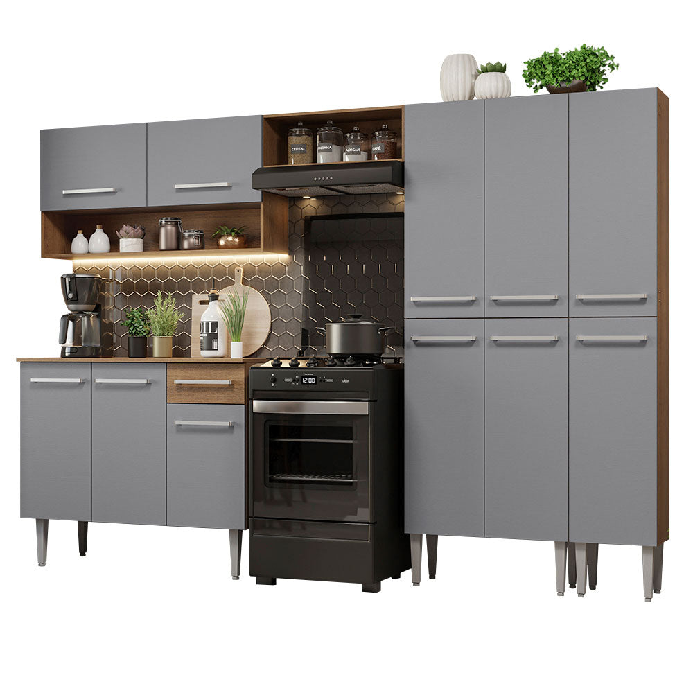 Combo completo de Cocina Madesa Emilly 261cm Marrón/Gris 02