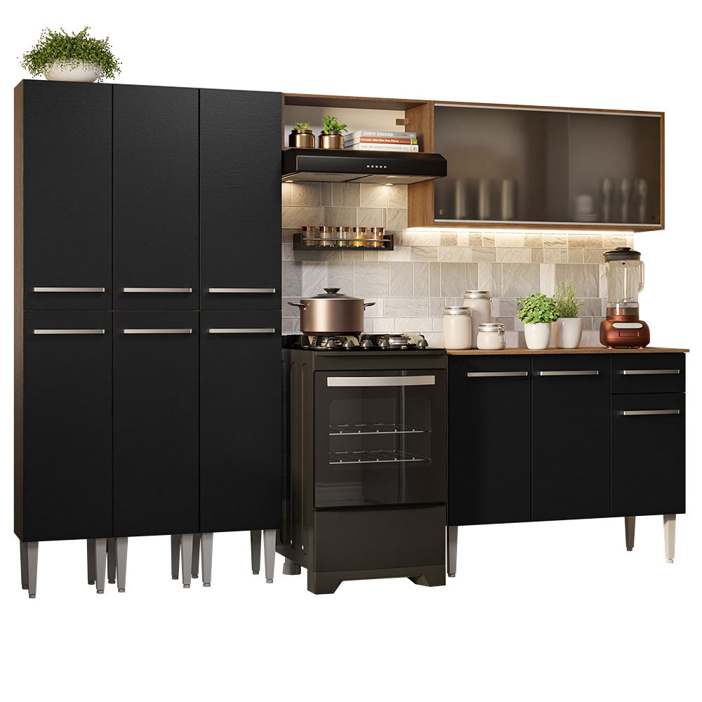 Combo completo de Cocina 261cm Marrón/Negro Emilly Madesa 03