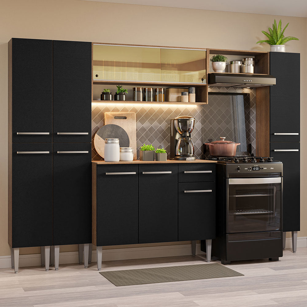 Combo completo de Cocina 261cm Marrón/Negro Emilly Madesa 04