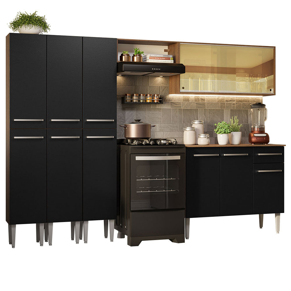Combo completo de Cocina 261cm Marrón/Negro Emilly Madesa 05