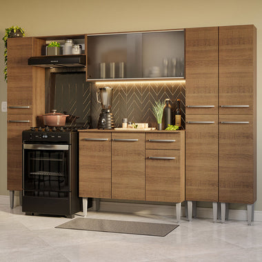 Combo completo de Cocina 261 cm 11 Puertas 1 Cajón Marrón Emilly Madesa