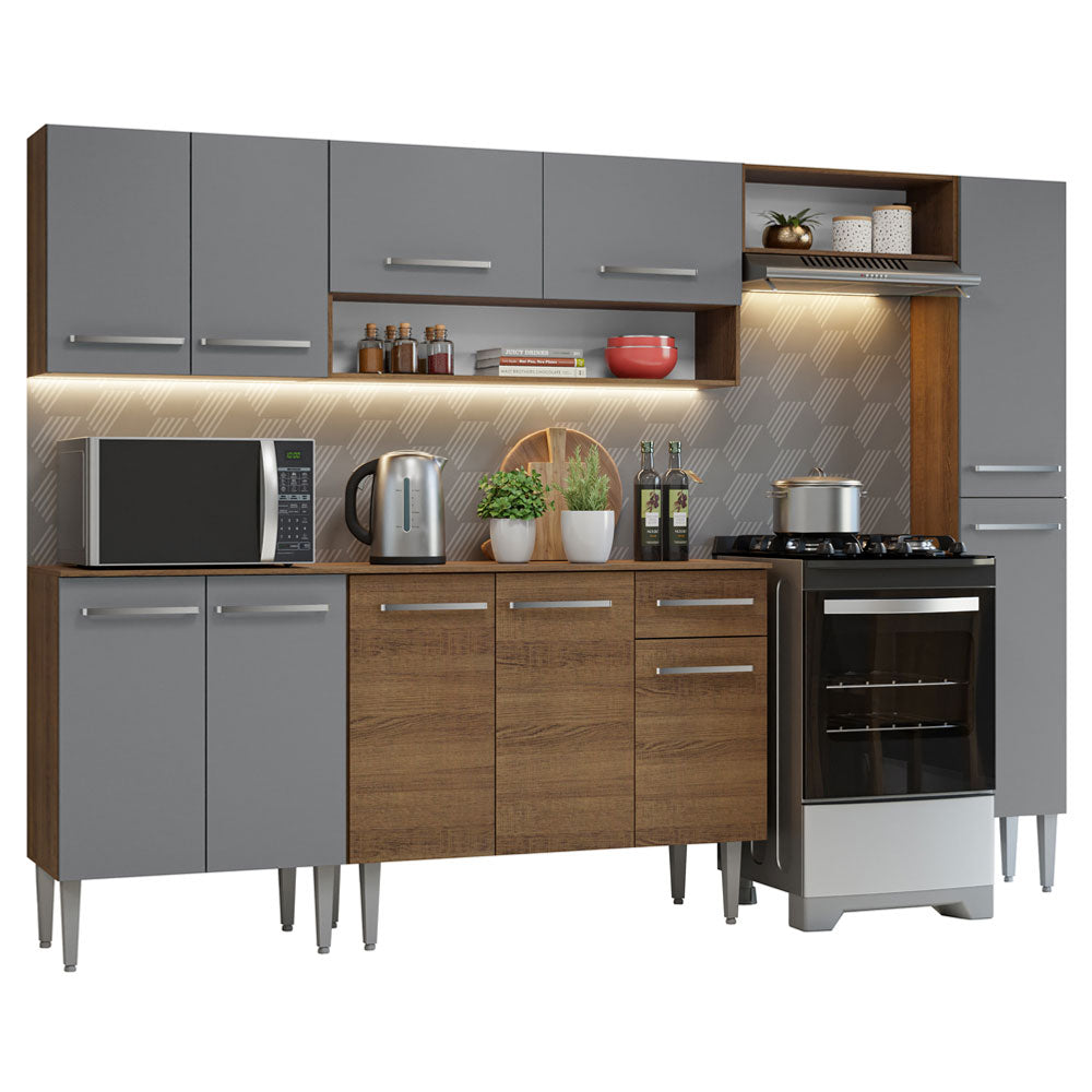 Combo completo de Cocina Madesa Emilly 261cm Marrón/Gris 09