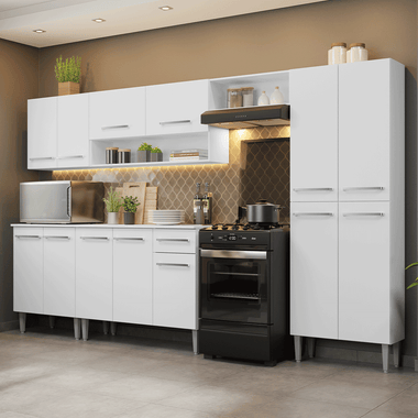 Combo completo de Cocina 293 cm 13 Puertas 1 Cajón Blanco Emilly Madesa