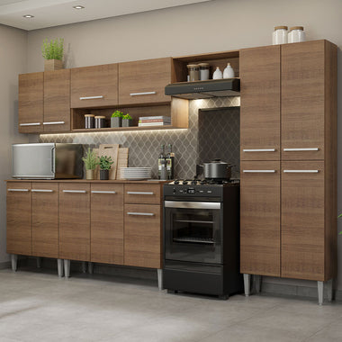 Combo completo de Cocina 293 cm 13 Puertas 1 Cajón Marrón Emilly Madesa