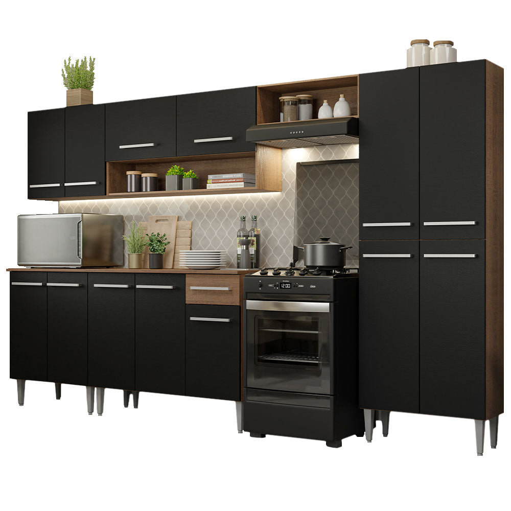 Combo completo de Cocina 293cm Marrón/Negro Emilly 01