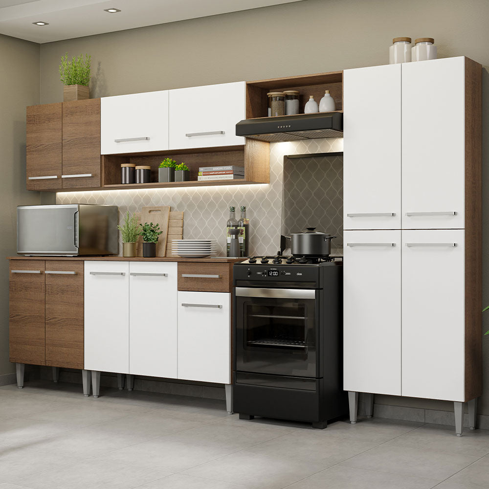 Combo completo de Cocina 293cm Marrón/Blanco Emilly 01