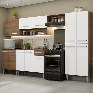 Combo completo de Cocina 293 cm 13 Puertas 1 Cajón Marrón/Blanco Emilly Madesa