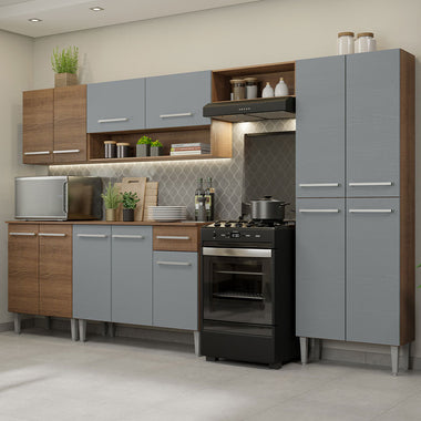 Combo completo de Cocina 293 cm 13 Puertas 1 Cajón Marrón/Gris Emilly Madesa