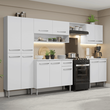 Combo completo de Cocina 293 cm 13 Puertas 1 Cajón Blanco Emilly Madesa