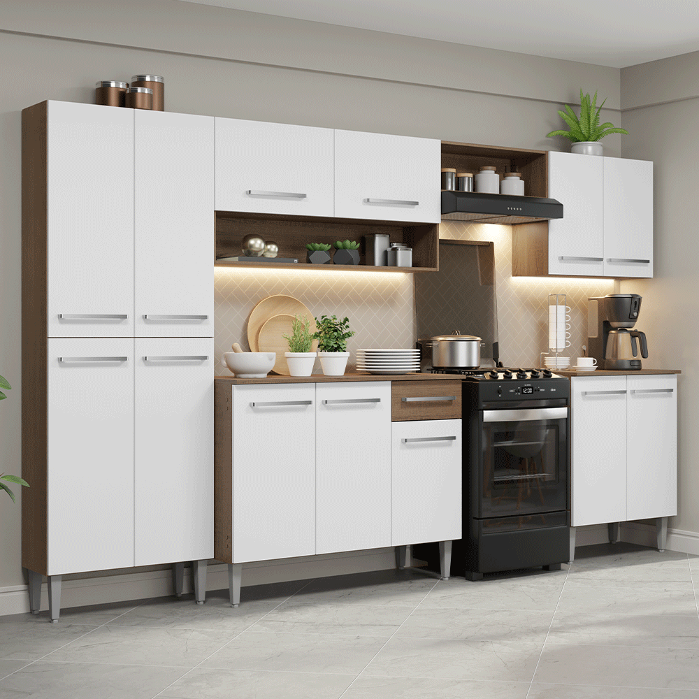 Combo completo de Cocina 293cm Marrón/Blanco Emilly Madesa 02