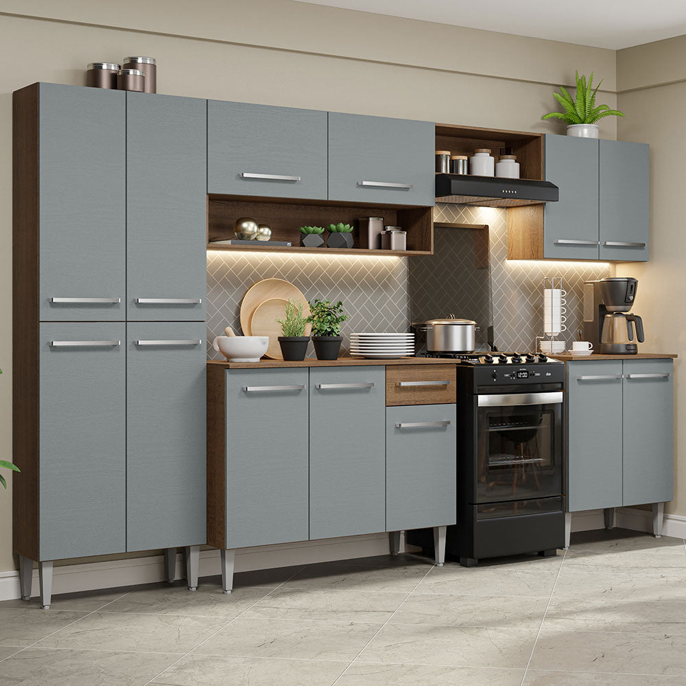 Combo completo de Cocina 293cm Marrón/Gris Emilly Madesa 02