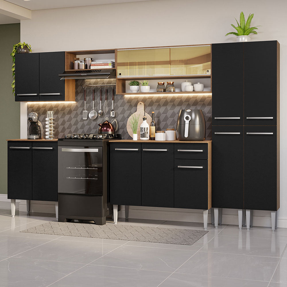 Combo completo de Cocina 293cm Marrón/Negro Emilly Madesa 03