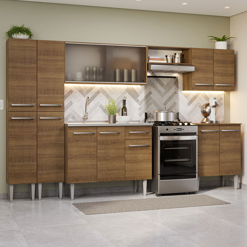 Combo completo de Cocina Madesa Emilly 2.93 m con Bacha Marrón 06