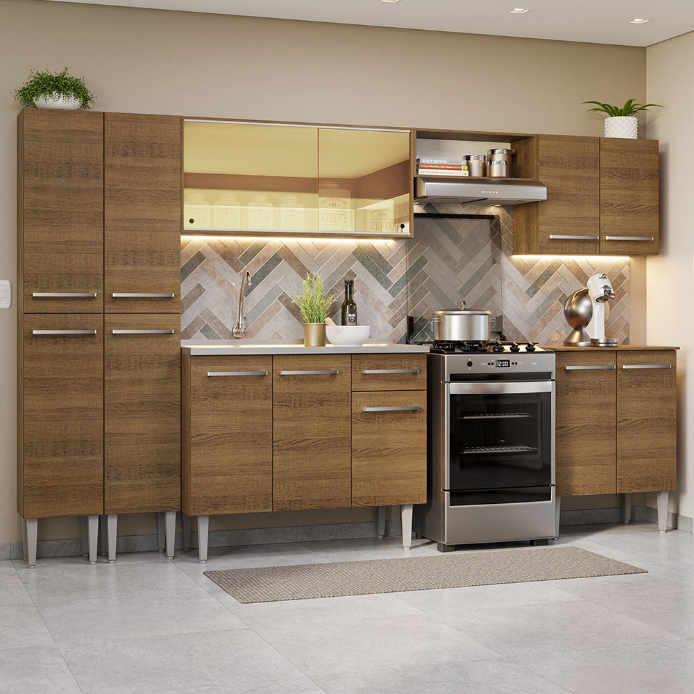 Combo completo de Cocina Madesa Emilly 2.93 m con Bacha Marrón 07