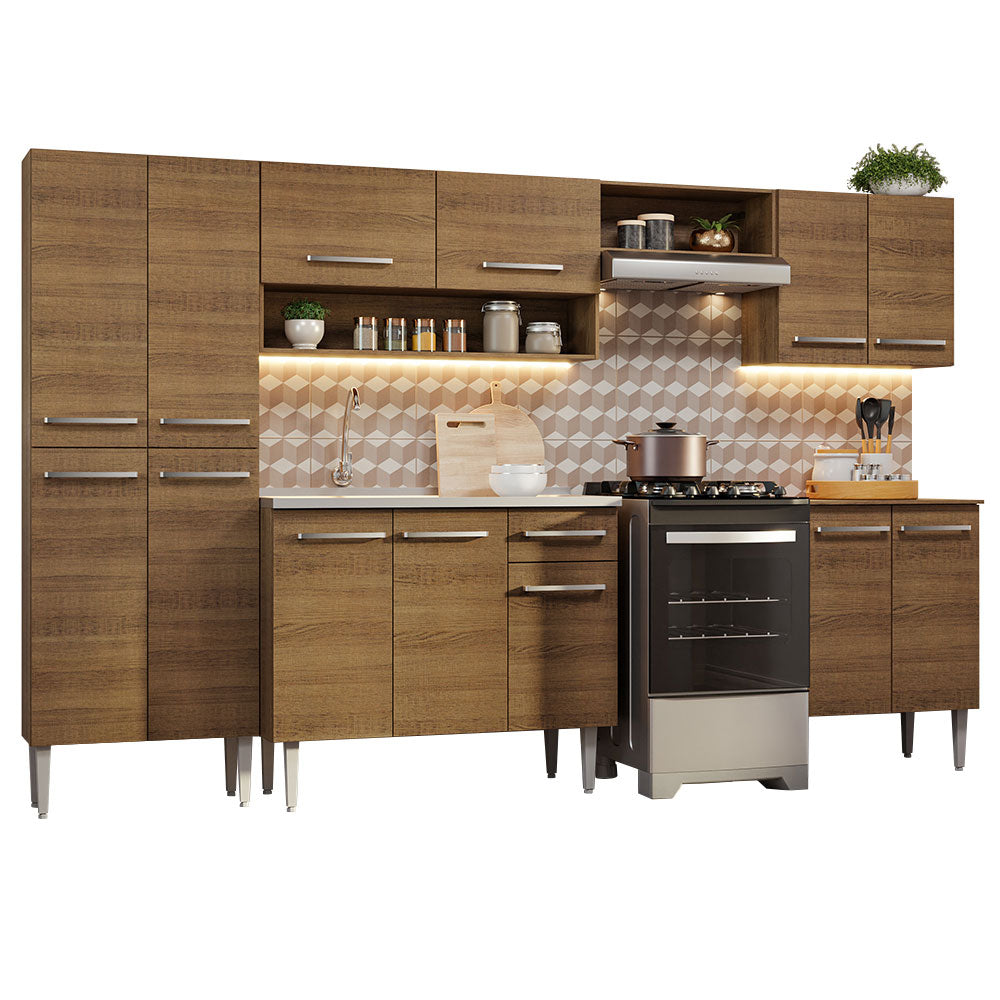 Combo completo de Cocina 293cm, con Bacha de acero, Marrón Emilly 08