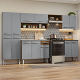 Combo completo de Cocina 293cm con Bacha de acero inoxidable Marrón/Gris Emilly Madesa 08