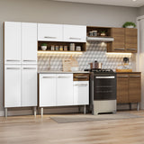 Combo completo de Cocina 293 cm con Bacha de acero, Marrón/Blanco, Emilly 08