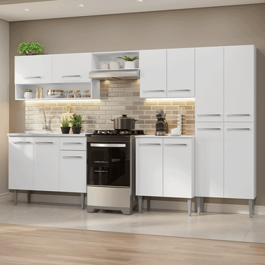 Combo completo de Cocina 293 cm 13 Puertas 1 Cajón Blanco Emilly Madesa
