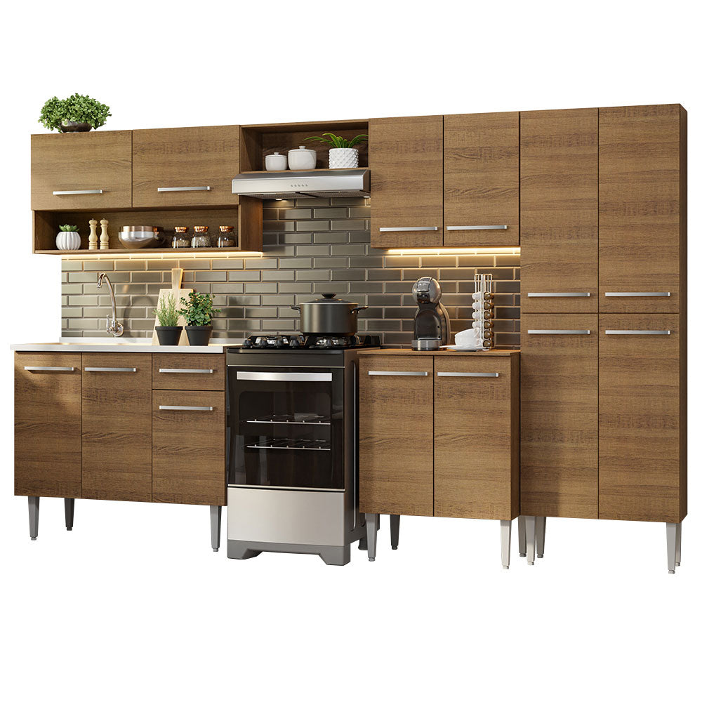 Combo completo de Cocina 293cm con Bacha de acero, Marrón Emilly 09