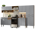 Combo completo de Cocina 293 cm 13 Puertas 1 Cajón con Bacha de Acero Inoxidable Marrón/Gris Emilly Madesa