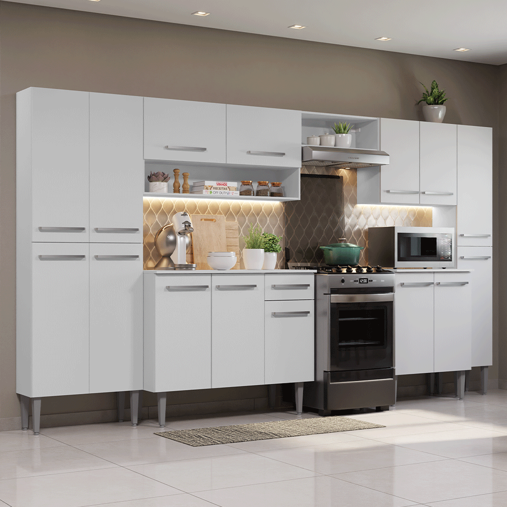 Combo completo de Cocina 325 cm 15 Puertas 1 Cajón Blanco Emilly Madesa