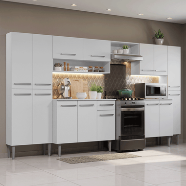 Combo completo de Cocina 325 cm 15 Puertas 1 Cajón Blanco Emilly Madesa